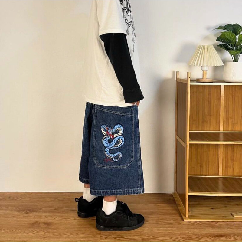Pantalones cortos de mezclilla para hombres y mujeres, Y2k-Tops1 de viento de calle Harajuku con bolsillo, pantalones cortos sueltos informales de Hip -hop, pantalones cortos góticos de verano, nuevos