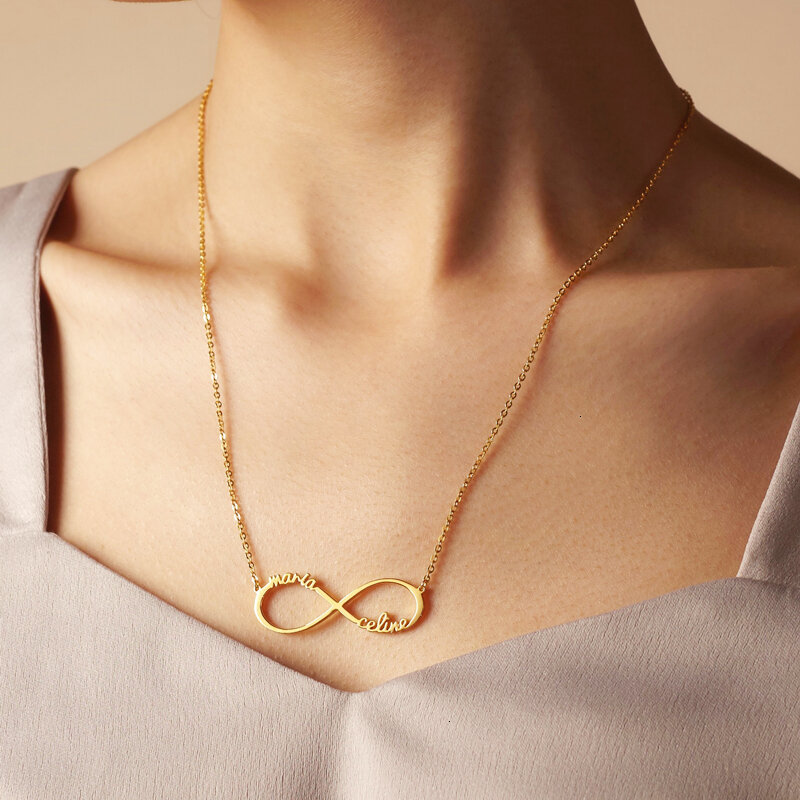 Personal isierte Edelstahl benutzer definierte Name Halsketten für Frauen Unendlichkeit Typenschild Freundschaft Halskette Schmuck Familien mitglied Geschenke