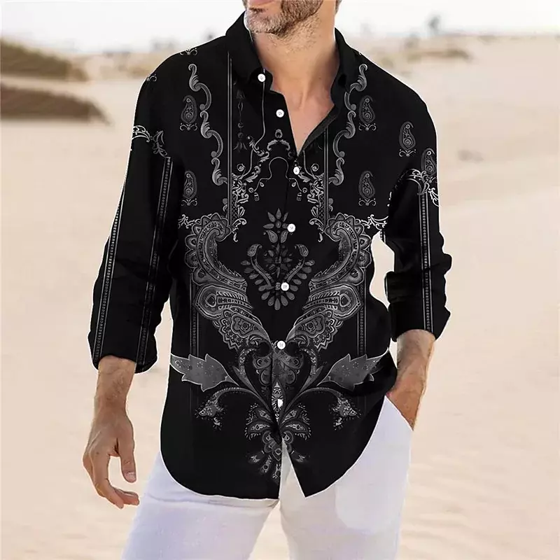 Men's Tops Long Sleeve Lapel Button Shirt Prom Casual Outdoor Street Pattern Blue Gold 2023 Fashion New Plus Size 6XL