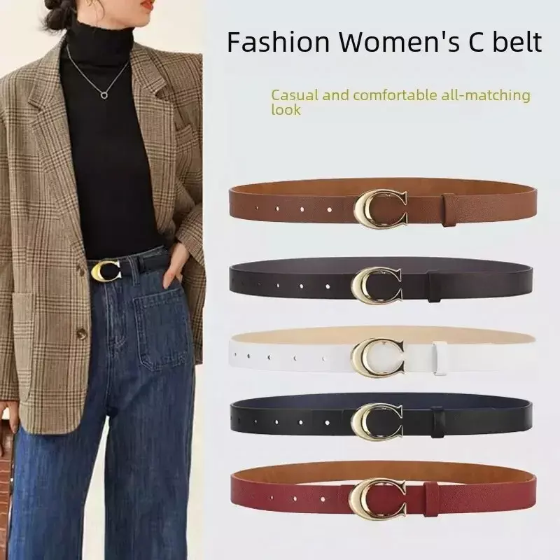New Fashion Trend Women's Belt C Buckle Double Sided Slim Trim Women's Skinny Waist Belt Jeans Student Designer Belt 2024