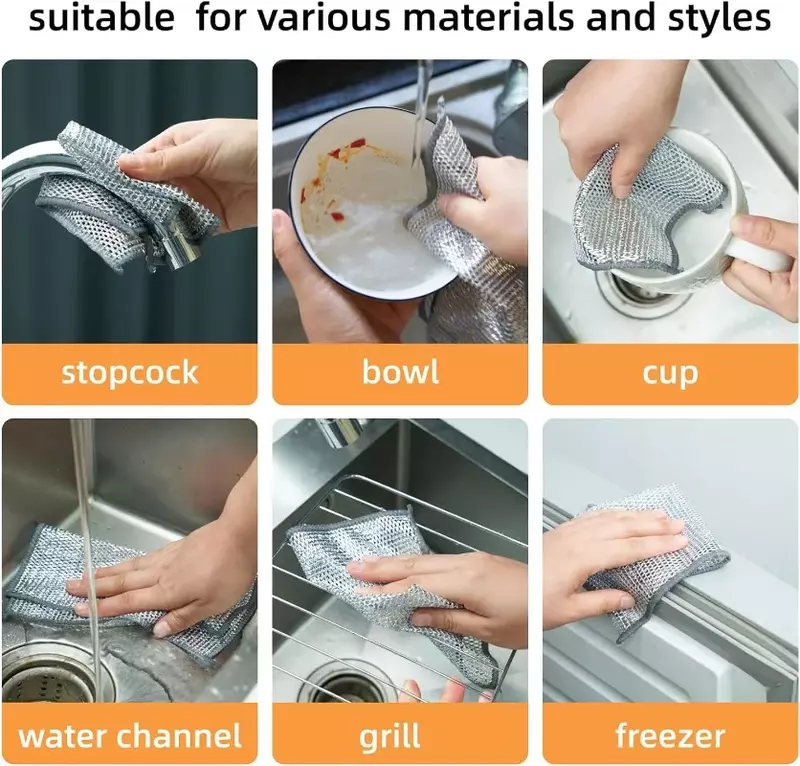 Magic Steel Wire Cleaning Cloths Double -sided Thickened Metal Silver Wires Rags Kitchen Dish Pot Washing Cloth Towel Clean Tool