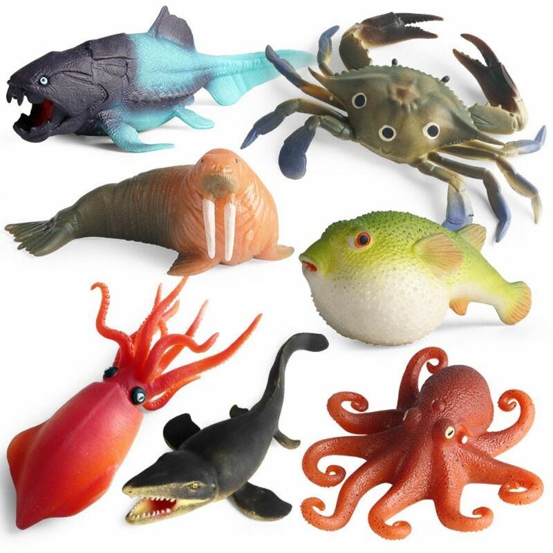 부드러운 오징어 짜기 바다 동물 게 모델, 문어 시뮬레이션 바다 동물, 복어 TPR 바다 생활 모델, 어린이 장난감