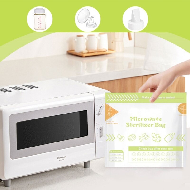 Y1UB Pak berisi 10 buah Tas Disinfeksi Microwave untuk Aksesori Pompa ASI Botol Bayi