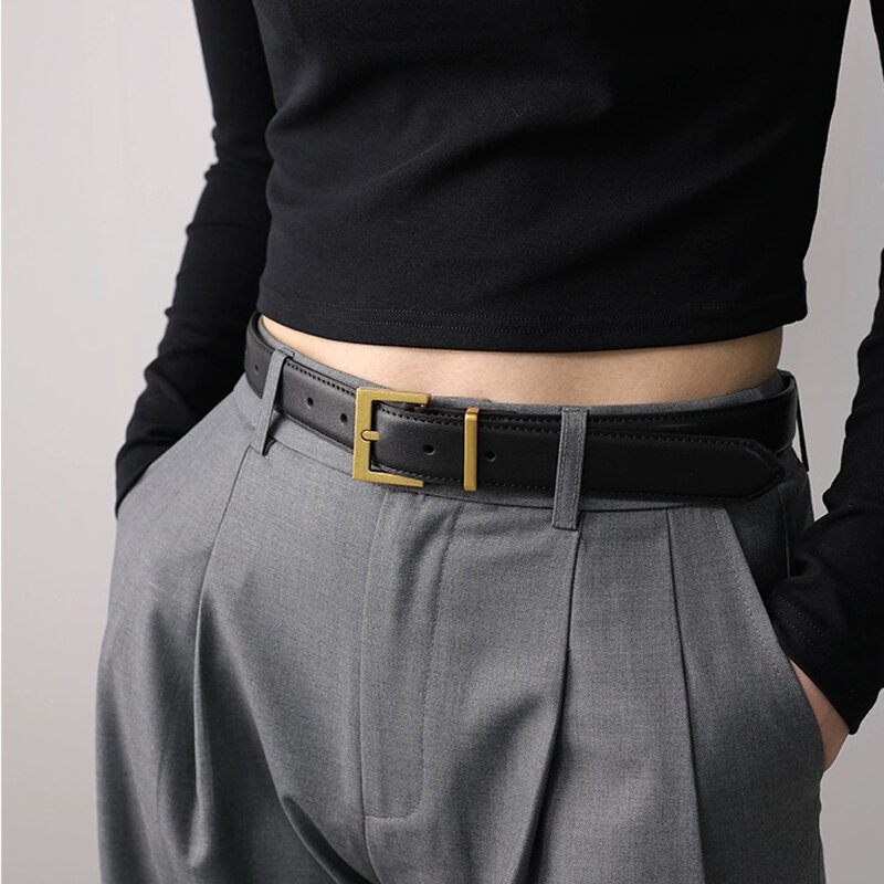 Elegante cinturón dorado para mujer, hebilla de Metal Retro, alta calidad, cuero genuino, pantalones vaqueros, cintura ajustable, nuevo