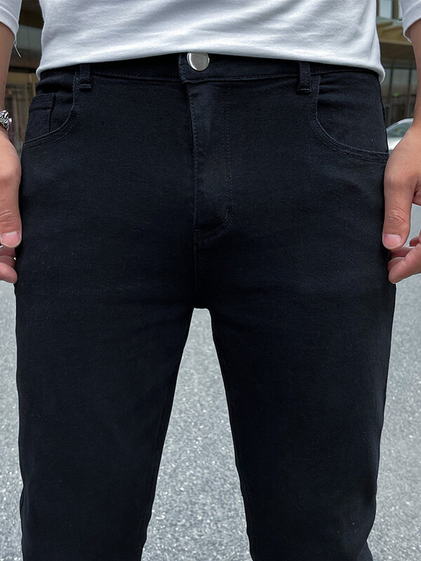Modna wąskie rozciągliwe dżinsy obszyta kocia broda czysta czarny i niebieski wysokiej jakości męskie spodnie 2024 nowe wiosenne i jesienna odzież dżinsy