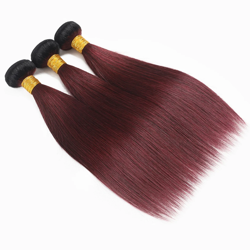 12A Ombre capelli lisci brasiliani 1B/99J fasci di tessuto di capelli umani rossi bordeaux affare estensioni di trama colorate per capelli Remy bicolore