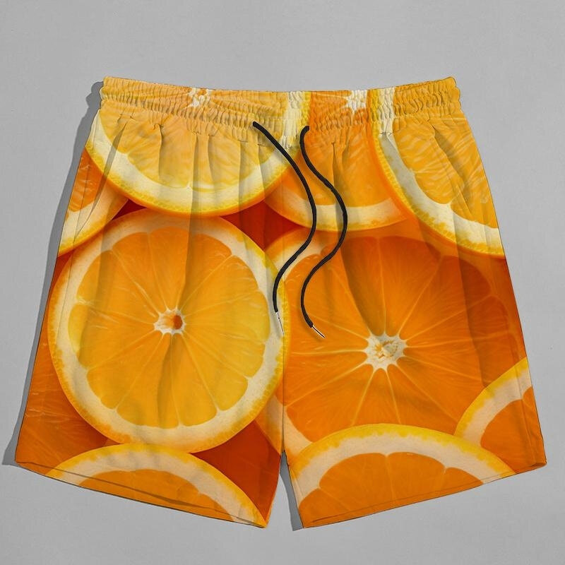 Pantalon court imprimé oranges de fruits pour hommes et femmes, mode décontractée, séchage rapide, short de plage cool, maillot de bain d'été, vêtements
