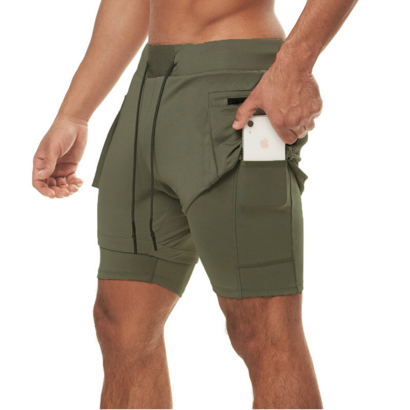 Pantalones cortos de correr para hombre, ropa deportiva 2 en 1 de doble cubierta para entrenamiento, gimnasio, Fitness