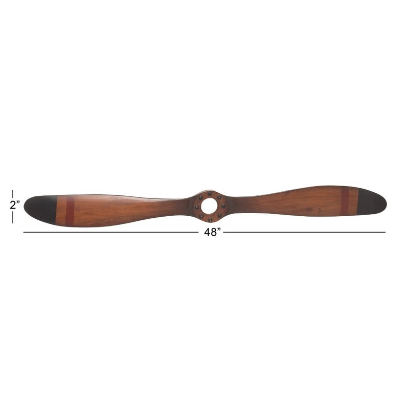 DecMode Brown Wood 2 Blade Airplane Propeller Wall Decor with Aviation Detailing