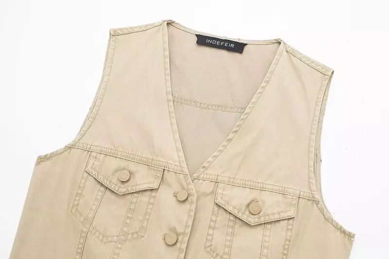 Chaleco Corto con cuello en V para mujer, camiseta sin mangas con botones, estilo Retro, 2024