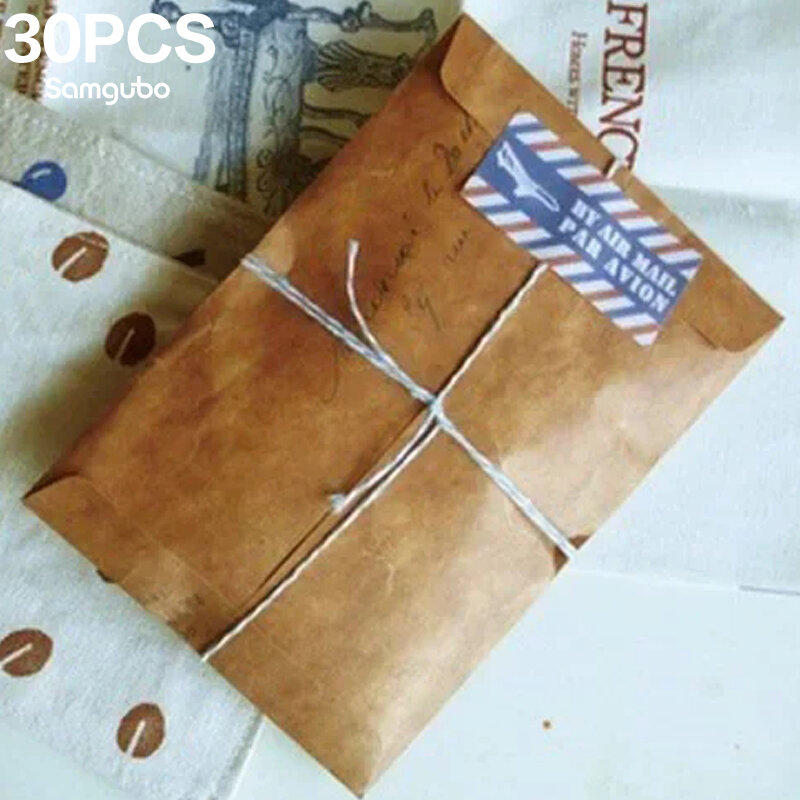 Enveloppes en papier kraft brun de style vintage C6, idéal pour les lettres, les cartes et les petits cadeaux, décrochage manuel, 30 pièces par paquet