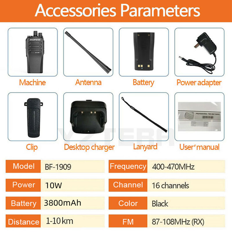 Baofeng-walkie-talkie BF-1909 W,ハイパワーUHf 400-470mhz fm,双方向ラジオタイプc充電トランスミッター,アップグレードuv82,3個