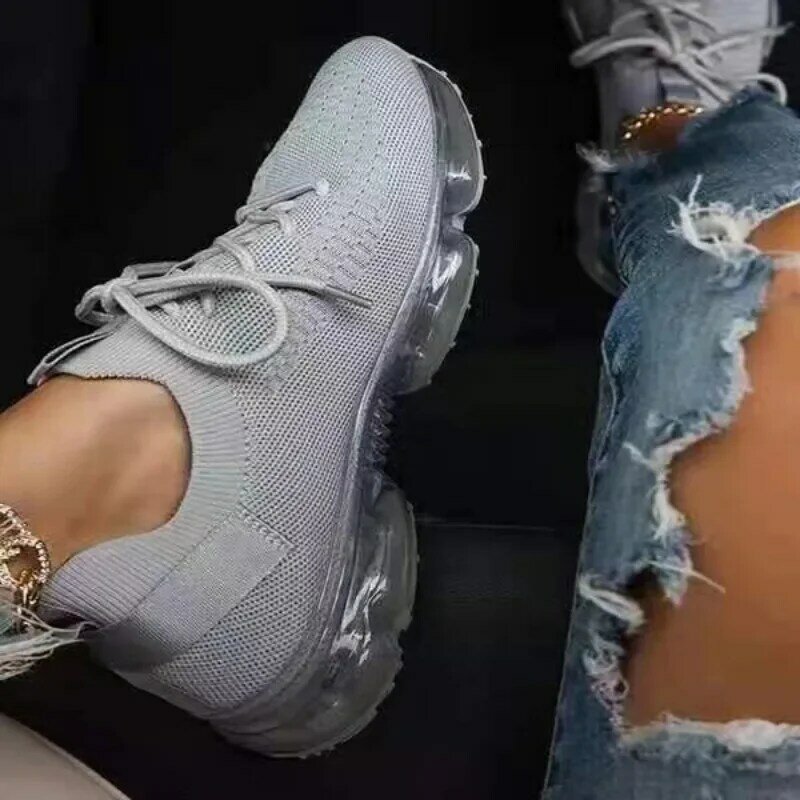 Women's Casual Air Cushion Bottom Sneakers 2024 Spring Autumn Designer Mesh Breathable Sport Shoes Outdoor Flat Vulcanized Shoes