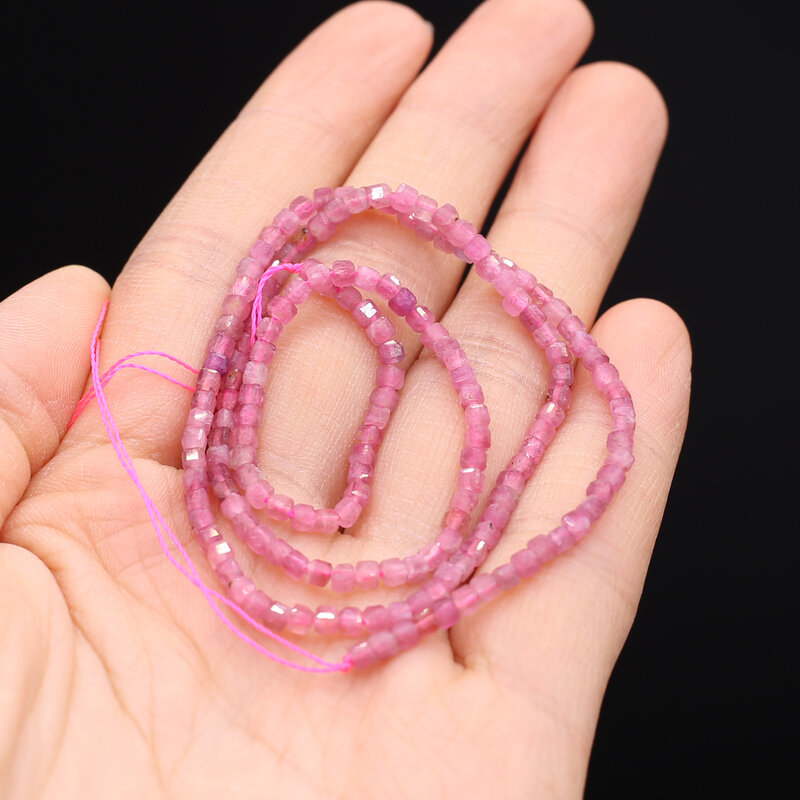 Batu alam manik-manik kubus merah muda turmalin kristal manik longgar untuk mode pembuatan perhiasan Diy kalung gelang aksesoris
