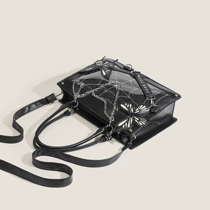 Dark Gothic Style Pin Display Bag Fashion Street Trendy Tote Bag School Use Handbag