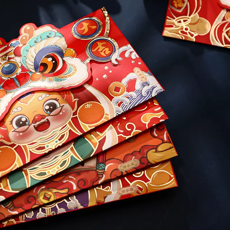 ซองแดงลายมังกรตรุษจีน4ชิ้นซองแดงสำหรับเทศกาลฤดูใบไม้ผลิงานปาร์ตี้ซองจดหมายการ์ตูนจีน