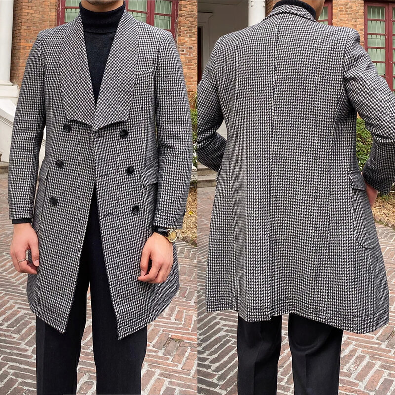 Abrigo largo de lana para hombre, chaqueta ajustada de doble botonadura, cortavientos, Blazer único para oficina y negocios, moda de invierno