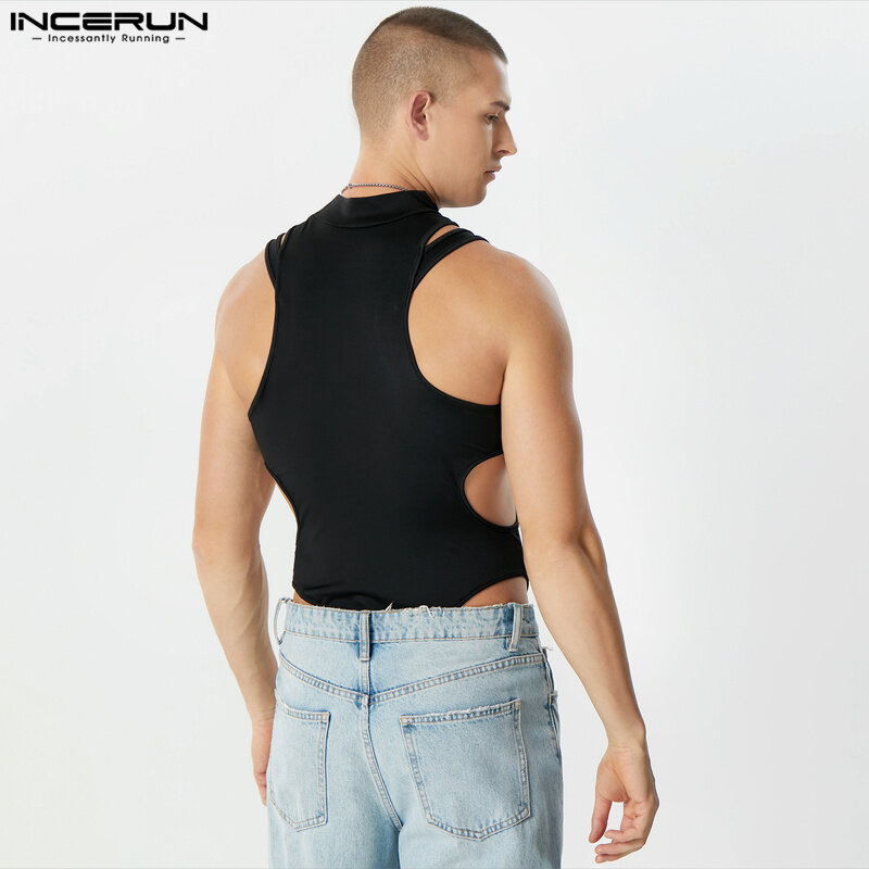 INCERUN-body Irregular de cuello alto para hombre, ropa de calle sin mangas, Sexy, S-3XL, 2024