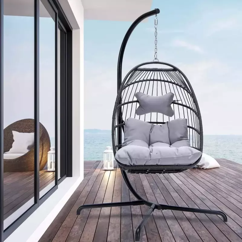 Hanging Chair, Swing Egg Basket Chairs, 350lbs Capacity, Patio Wicker Hangings Chairs, UV Resistant Cushions, Hanging Chair