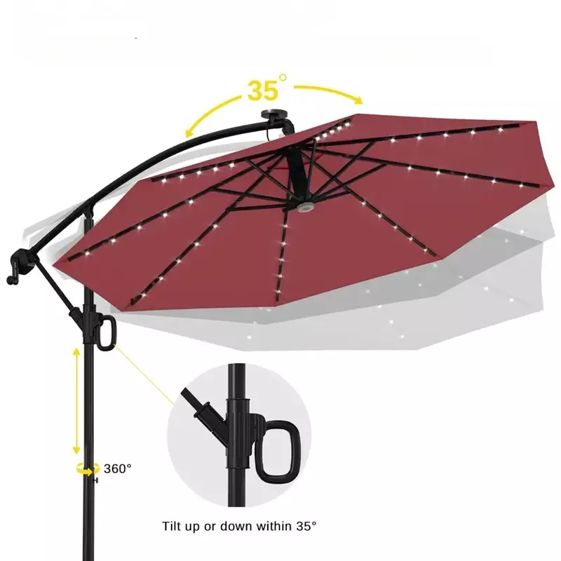 Зонт, 10 футов наружный офсетный зонт, 40 фотоэлементов, солнечный свет и Кривошип, алюминиевый полюс и UPF 50 + выцветающие зонты для внутреннего дворика