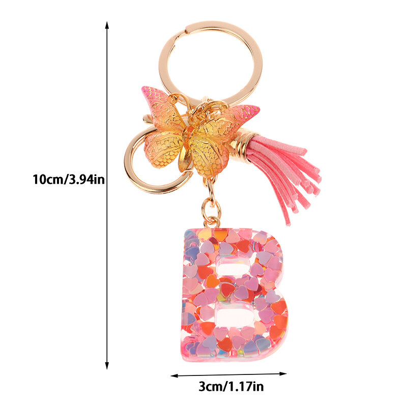 A-Z Dreamy Sequin Letters Keychain Butterfly Pendant Initial Keyring Tassel For Women Purse Suspension Bags Charms Car Key Chain