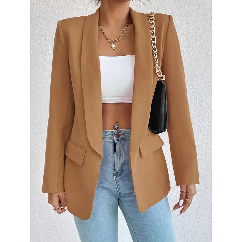 Women's Suits Fashion Coat Casual Solid Color Coat Polo Neck Long Sleeve Pocket Commuter