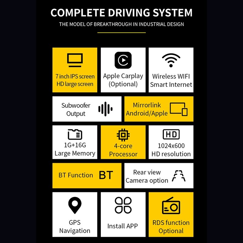 Leitor de vídeo multimídia do carro com tela de toque HD, Android 10.1, 1 + 16G, 2 din, rádio, Bluetooth, WiFi, MP5, navegação GPS, 7"