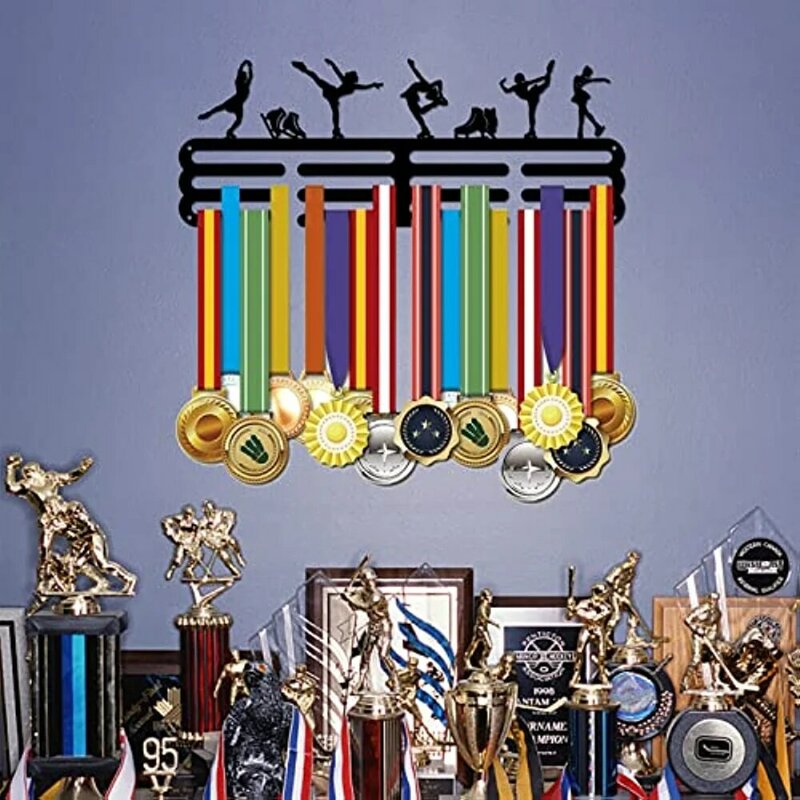 Figura Patinação Medalha Display Titulares, resistente medalha de aço cabides, parede montado, preto, meninas, racks, patins