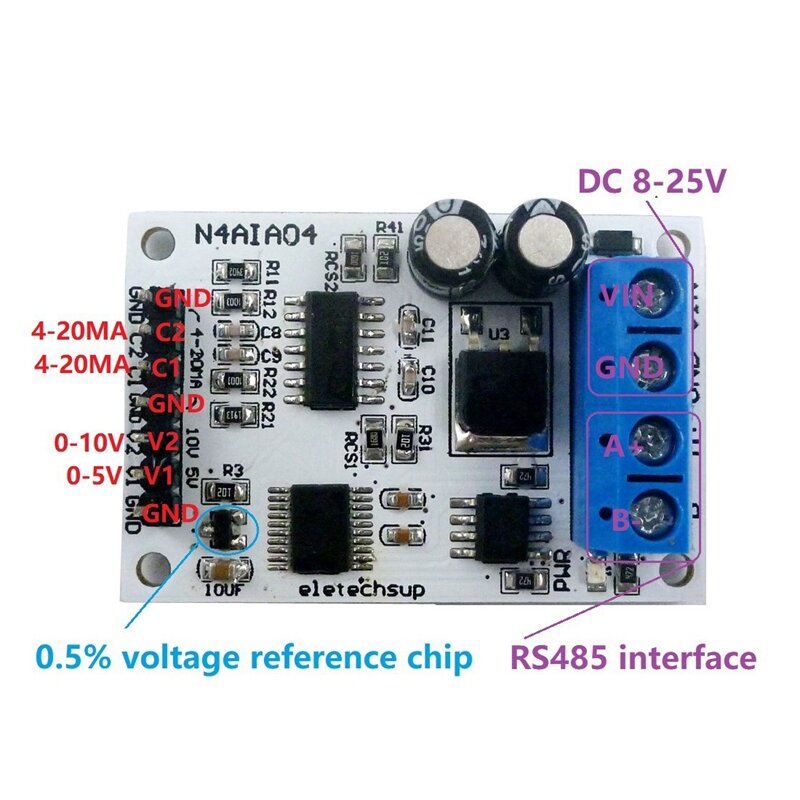 ELETECHSUP 4-20MA Voltage Signal Acquisition RS485 Modbus RTU Module For PLC Current Transmitter Measuring Instruments