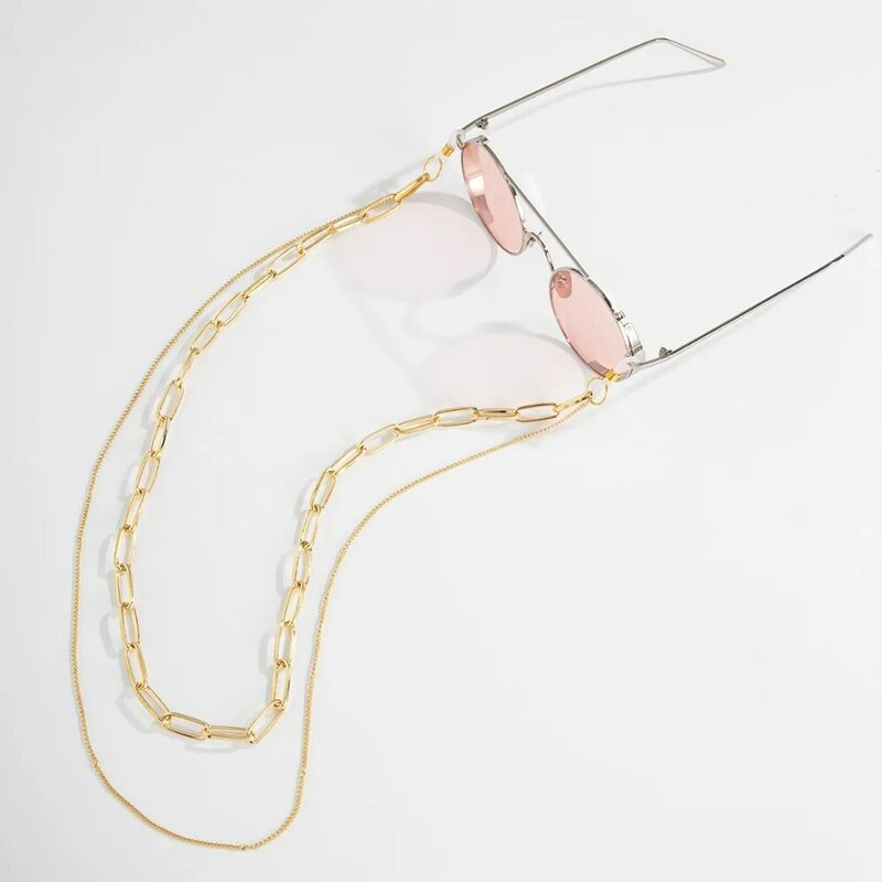 Vintage Mask Sunglasses Chains Hip-hop Cool Double Layer Eyeglasses Cord Elegant Chic Fashion Eyewear Accessories