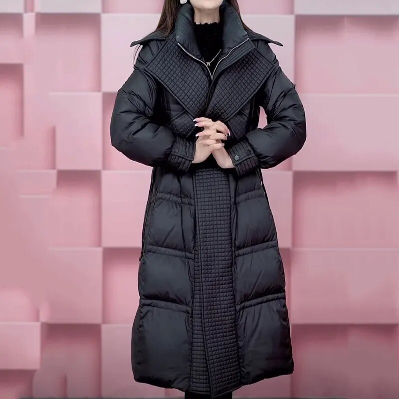 2023 inverno nuova giacca imbottita in cotone di alta qualità da donna sopra il ginocchio Slim addensare cappotto caldo femminile soprabito nero top da donna