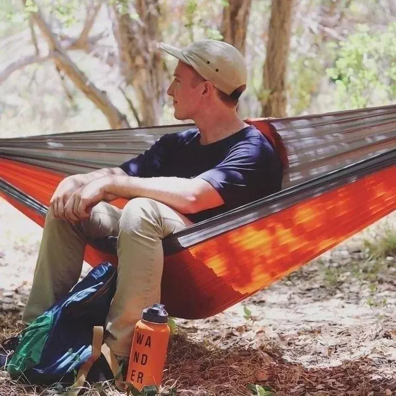 Hammock Camping Outdoor portátil com Nylon Color Matching, Alta Resistência Parachute Tecido Hanging Bed, única pessoa, Novo