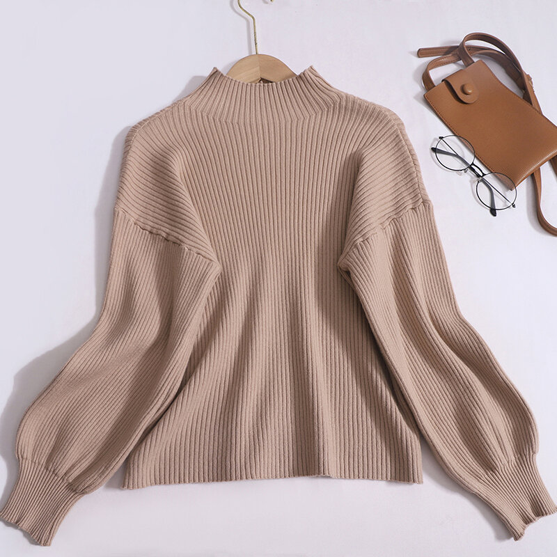 Jesienno-zimowa solidny kolor sweter damska z rękawem do połowy szyi krótki pulower koszula luźna z miękkiej dzianiny