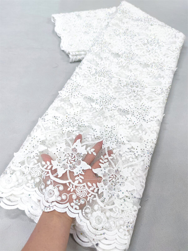 Необработанная белая вышитая гипюровая кружевная 3D ткань с качалкой Новинка случайная фототкань свадебная одежда 2024 высокое качество