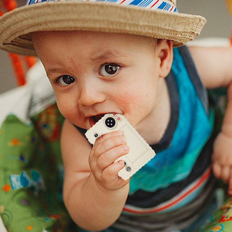 カメラの形をした男の子と女の子のためのシリコン歯が生えるおもちゃセット,カメラの形をした柔らかな質感,3か月のカメラ