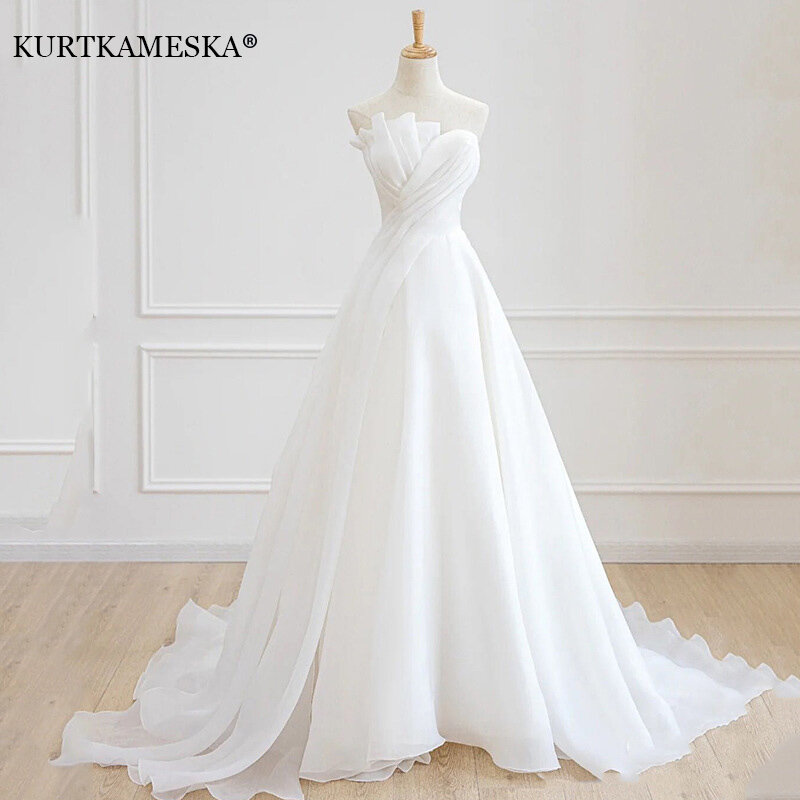 Luksusowe białe satynowe szyfonowa bez ramiączek suknie ślubne dla panny młodej 2024 elegancka, długa wieczorowa przyjęcie gościnne suknia damska