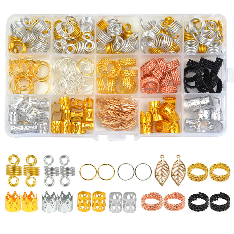 200 Pieces Dreadlocks Jewelry Metal Hair Cuffs Hair Rings Hair Pendants for Braids Hair Clip Decoration