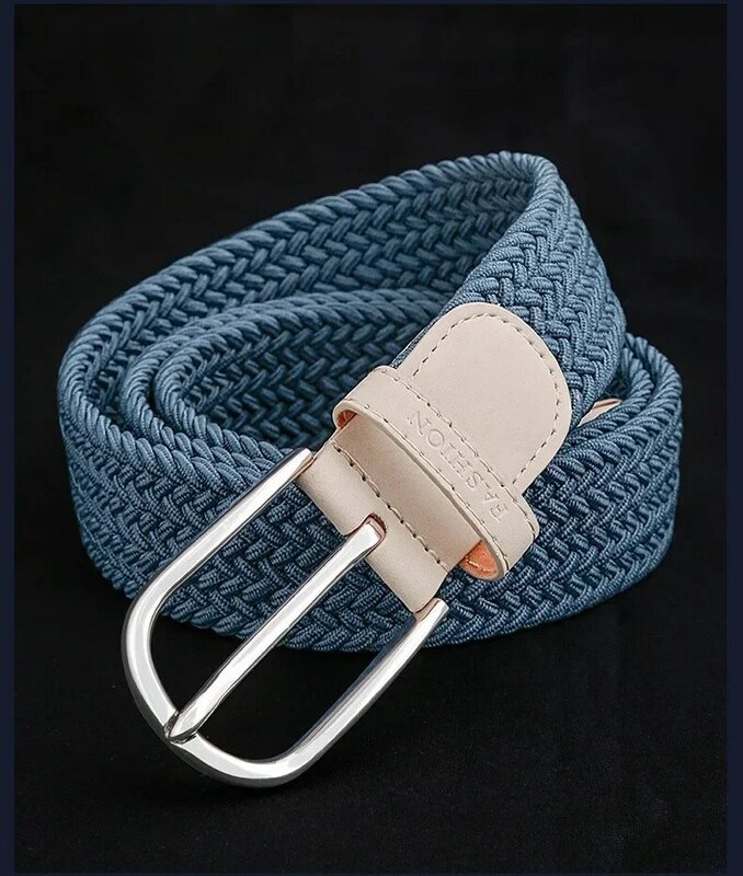 Cinturón tejido de lona para hombre, cinturón elástico sin agujeros para hombre, estudiantes, jóvenes, combina con todo, Jeans con moda