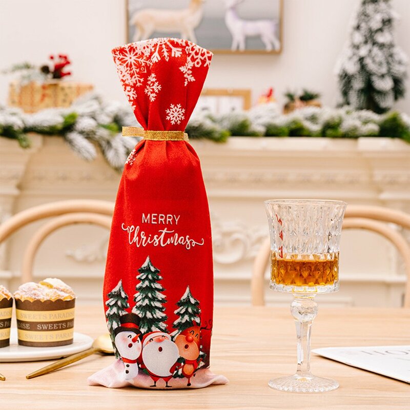 حقيبة زجاجة النبيذ مع شجرة عيد الميلاد ، أكياس الرباط زجاجة النبيذ ، لطيف غطاء زجاجة سانتا ، حقيبة زجاجة عيد الميلاد