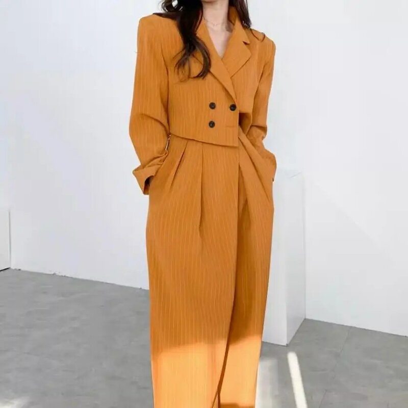 Herbst neue koreanische Retro Revers zweireihige gestreifte Blazer Anzüge für Frauen elegante Büro Dame Mode Anzug Jacke y600
