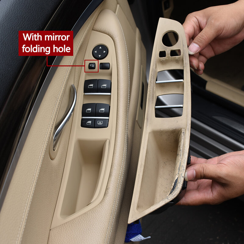 Panel Pegangan Pintu Bagian Dalam Sisi Pengemudi Kiri Yang Ditingkatkan Warna Krem Oyster Hitam untuk BMW 5 Series F10 F11 F18 520i 523i 525i 528i 535i