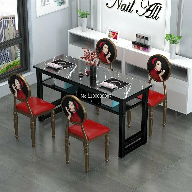 Modern minimalist single double manicure table black and white nail salon manicure table chair set combination  mesa manicura