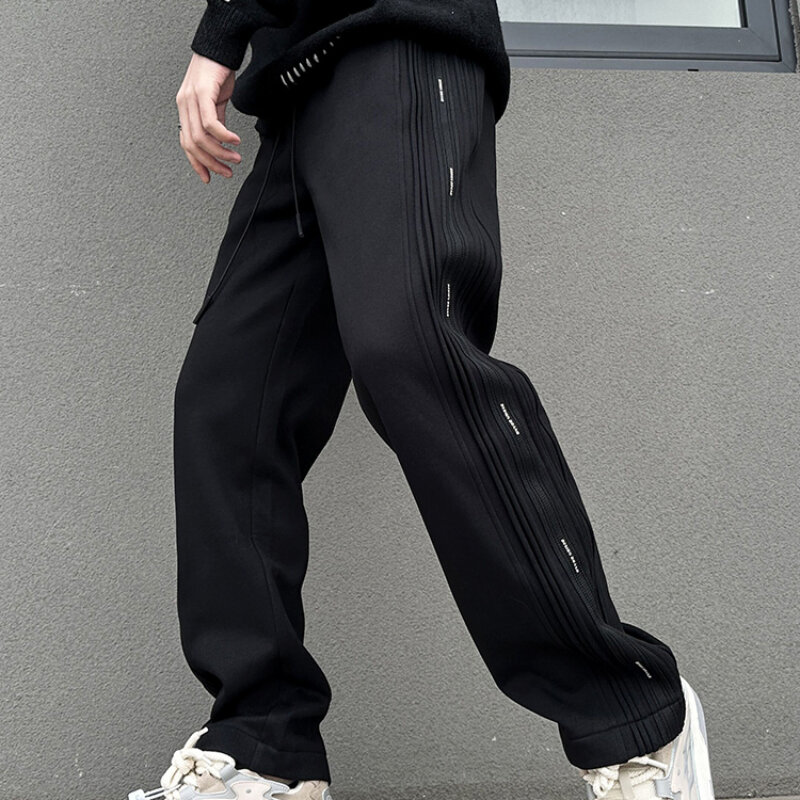 Sporty Men Casual Pants Simple Drawstring Vintage Autumn Solid American Style All-match New Arrival Streetwear Stretchy Waist