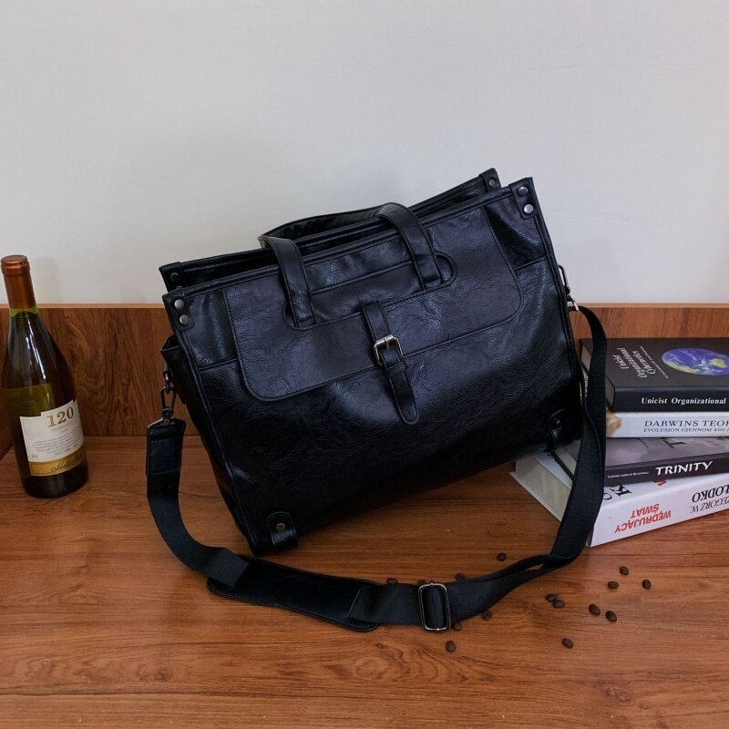Bolsa de couro PU masculina com zíper, pastas de negócios, casual, ombro, mensageiro, escritório, laptop, masculino, novo