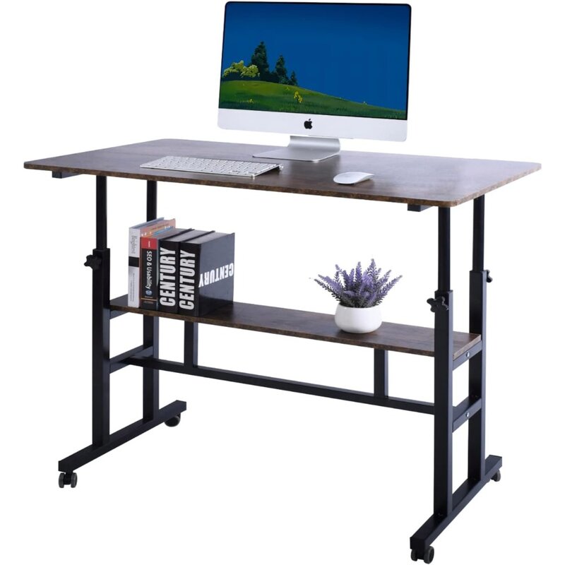 Verstellbarer Computer Doppels chicht, rollende Räder Home Office Workstation, tragbarer Laptop Tisch sitzen, Erwachsene oder Kinder