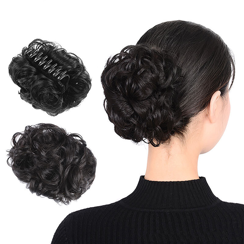 1pc Blumen knospe Kopf Perücke Klauen clip in Haarteil für Frauen chaotisch lockig kurze synthetische Haar verlängerung Chignon Donut Roller