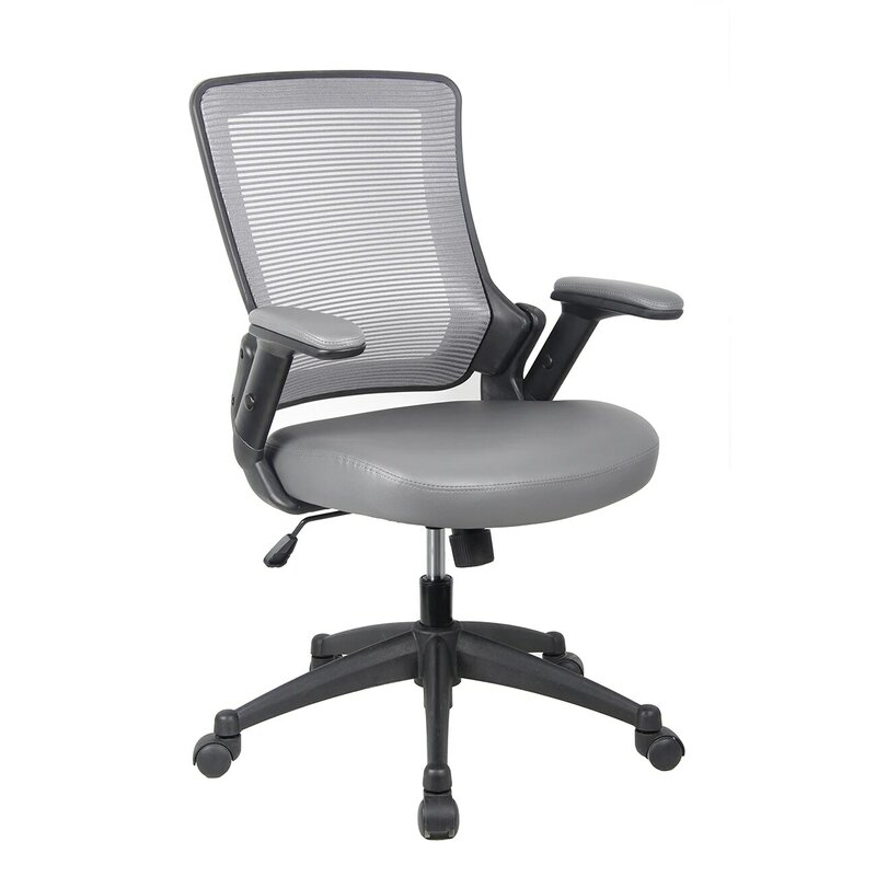 Wygodne szare krzesło biurowe Techni Mobili Mid-Back Mesh z regulowanymi ramionami zapewniające lepsze wsparcie i produktywność