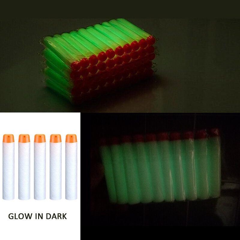 100pcs Glow In Dark luminoso EVA Soft Bullet Gun Foam compatibile NERF Elite Gun accessori freccette fluorescenti giocattoli da esterno per bambini