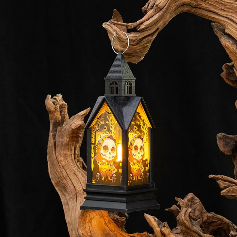 Lampu malam Halloween Led gaya antik lampu malam menyeramkan lentera labu genggam pesta hantu dengan cincin gantung untuk pesta