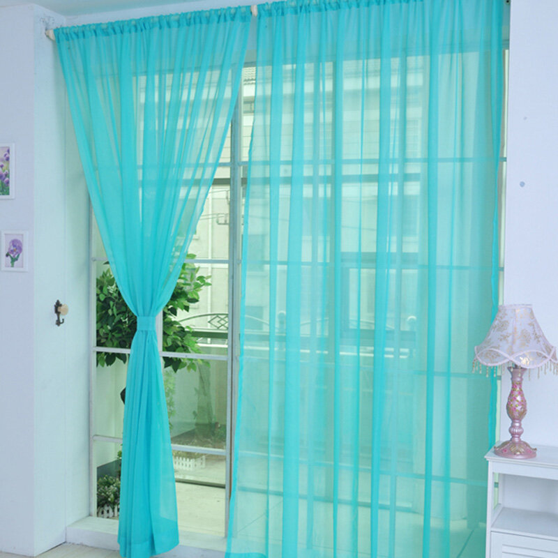 Tirai Voile tipis, Panel kain Tule warna-warni untuk celah pintu, syal pembagi, 2m * 1m, saku batang mudah dipasang, dekorasi rumah